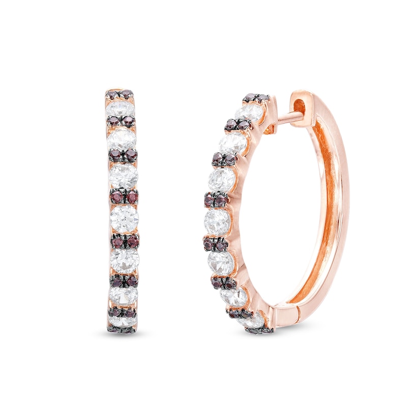 Main Image 1 of 1 CT. T.W. Champagne and White Diamond Alternating Hoop Earrings in 10K Rose Gold