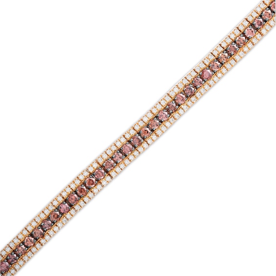 3-1/2 CT. T.w. Champagne and White Diamond Triple Row Bracelet in 10K Rose Gold