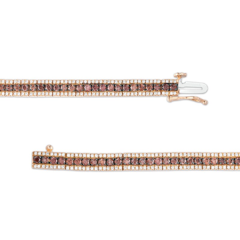 3-1/2 CT. T.W. Champagne and White Diamond Triple Row Bracelet in 10K Rose Gold