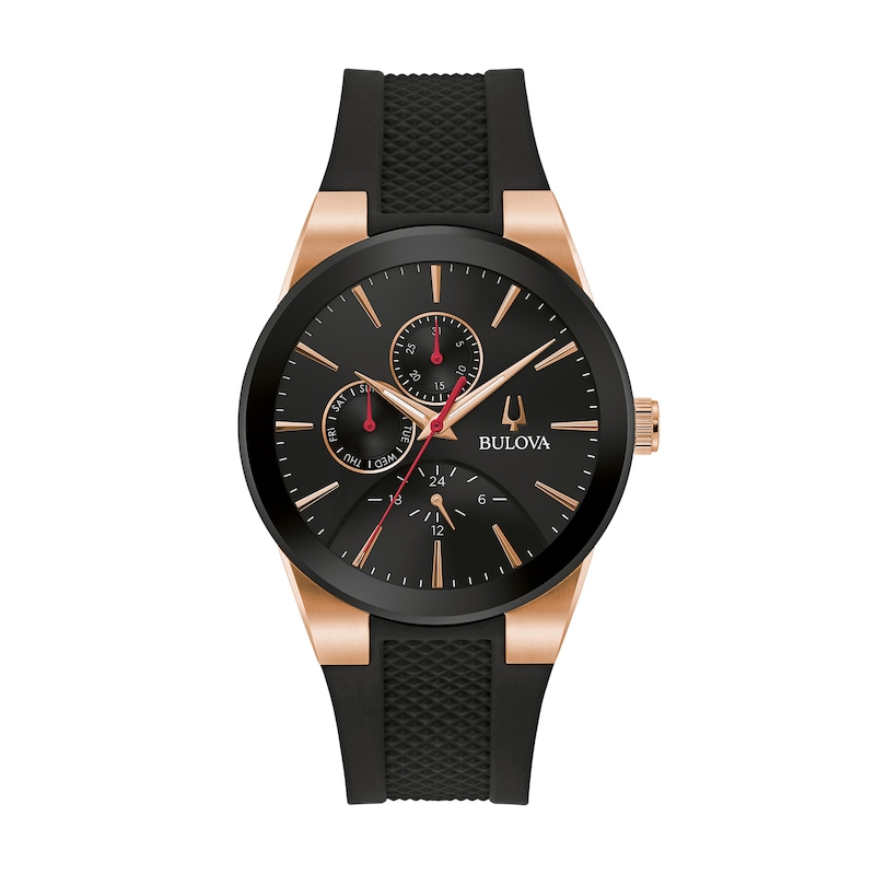 Main Image 1 of Men's Bulova Millennia Black IP and Rose-Tone Strap Watch with Black Dial (Model: 97C112)