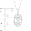 Oval White Lab-Created Sapphire Triple Orbit Frame Drop Pendant and Split Shank Ring Set in Sterling Silver - Size 7