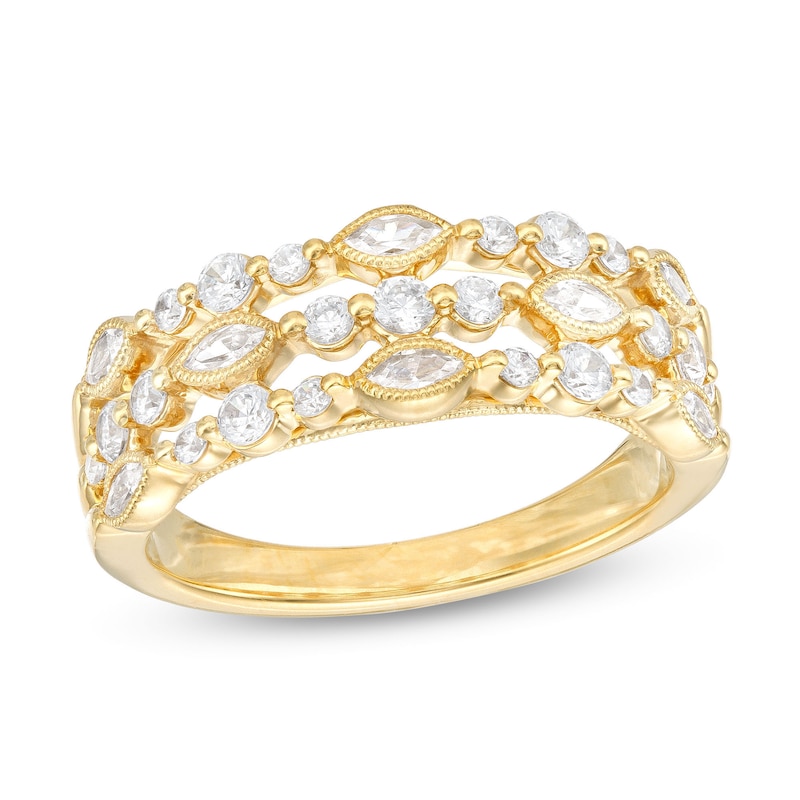 Main Image 1 of 3/4 CT. T.W. Marquise and Round Diamond Vintage-Style Triple Row Anniversary Band in 14K Gold
