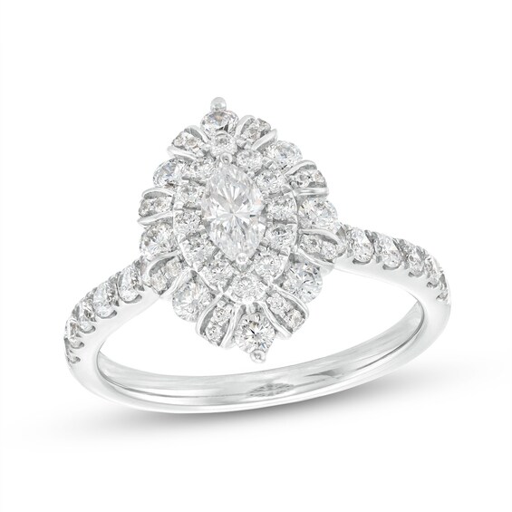 1 CT. T.w. Certified Marquise Diamond Double Frame Engagement Ring in 14K White Gold (I/I1)
