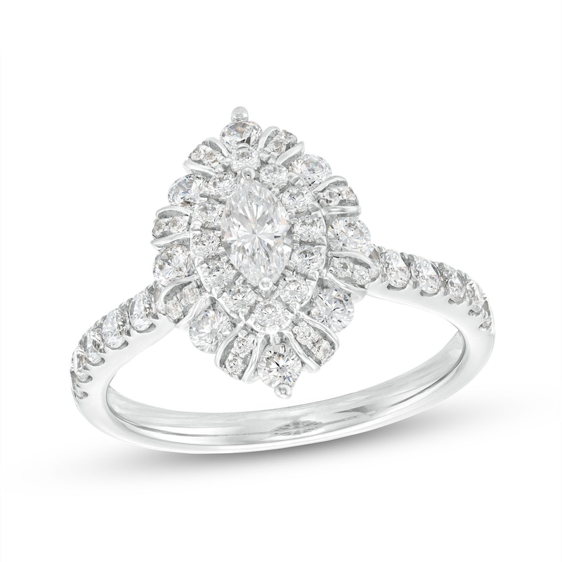 Main Image 1 of 1 CT. T.W. Certified Marquise Diamond Double Frame Engagement Ring in 14K White Gold (I/I1)