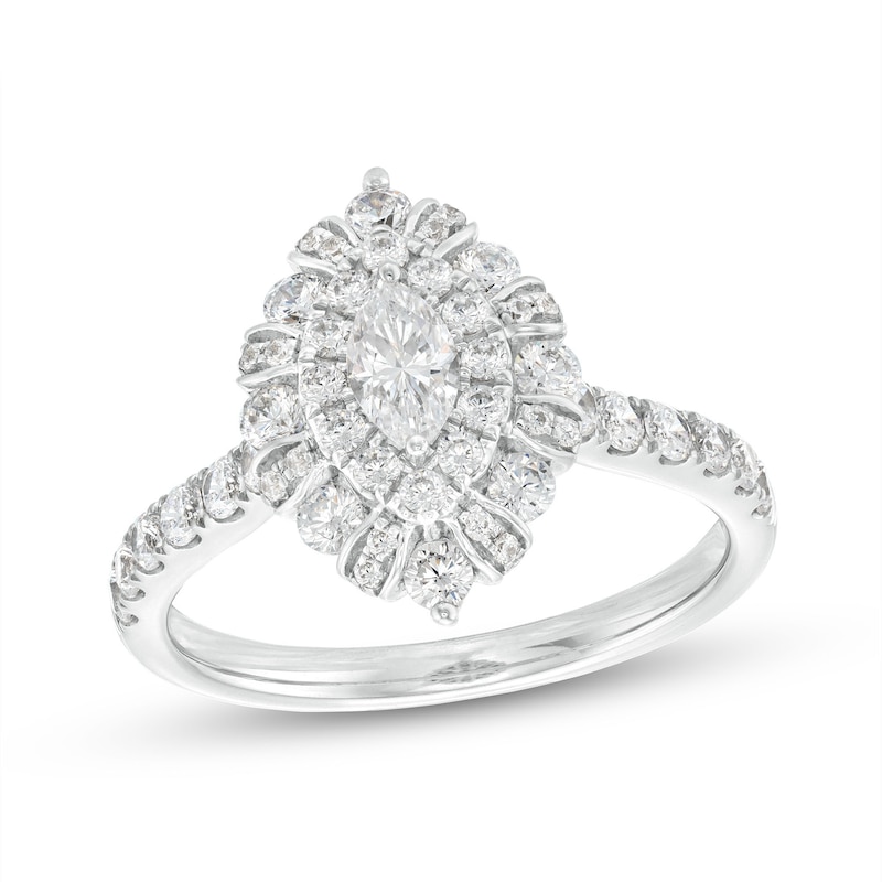 1 CT. T.W. Certified Marquise Diamond Double Frame Engagement Ring in 14K White Gold (I/I1)