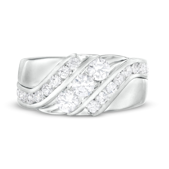 1-1/2 CT. T.w. Certified Lab-Grown Diamond Three Stone Triple Row Slant Wedding Band in 14K White Gold (F/Vs2)