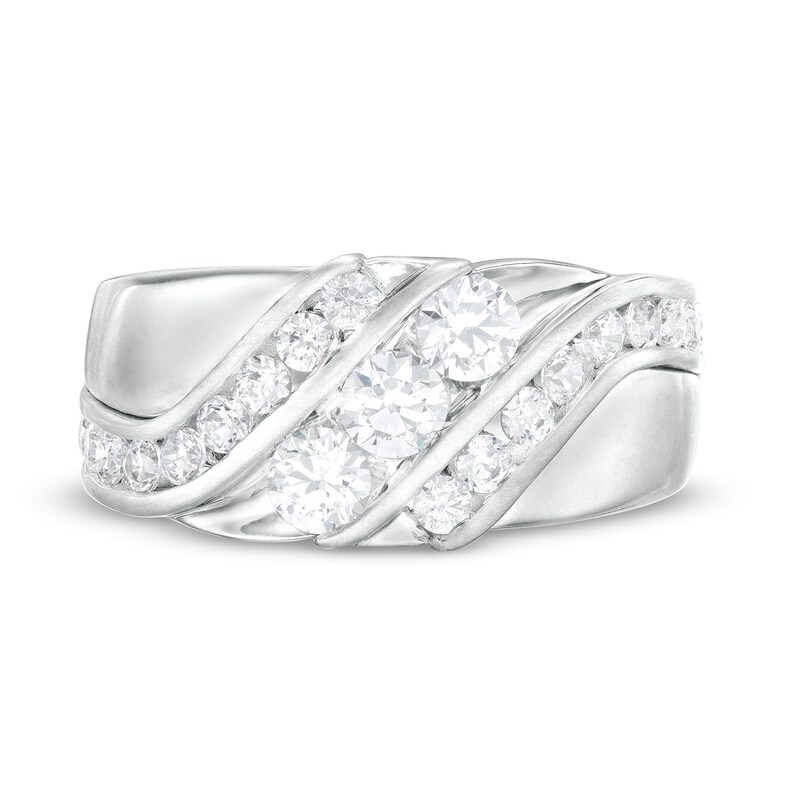 Men's 1-1/2 CT. T.W. Certified Lab-Created Diamond Three Stone Triple Row Slant Wedding Band in 14K White Gold (F/VS2)