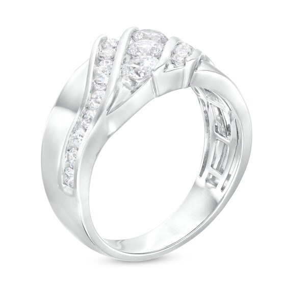 1-1/2 CT. T.w. Certified Lab-Grown Diamond Three Stone Triple Row Slant Wedding Band in 14K White Gold (F/Vs2)
