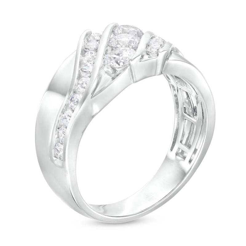 Main Image 3 of 1-1/2 CT. T.W. Certified Lab-Grown Diamond Three Stone Triple Row Slant Wedding Band in 14K White Gold (F/VS2)