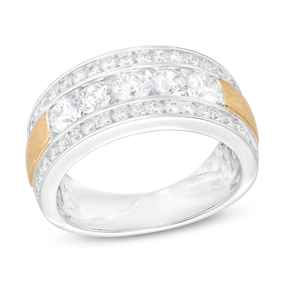 2 CT. T.w. Certified Lab-Grown Diamond Border Five Stone Wedding Band in 14K Two-Tone Gold (F/Vs2)