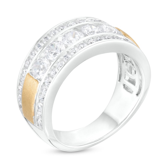 2 CT. T.w. Certified Lab-Grown Diamond Border Five Stone Wedding Band in 14K Two-Tone Gold (F/Vs2)
