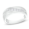 Thumbnail Image 1 of Men's 1/2 CT. T.W. Certified Lab-Grown Diamond Graduated Slant Wedding Band in 14K White Gold (F/VS2)