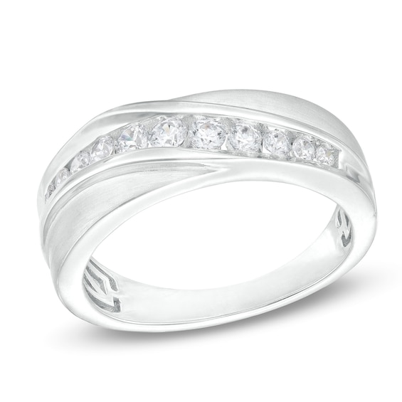 1/2 CT. T.w. Certified Lab-Grown Diamond Graduated Slant Wedding Band in 14K White Gold (F/Vs2)