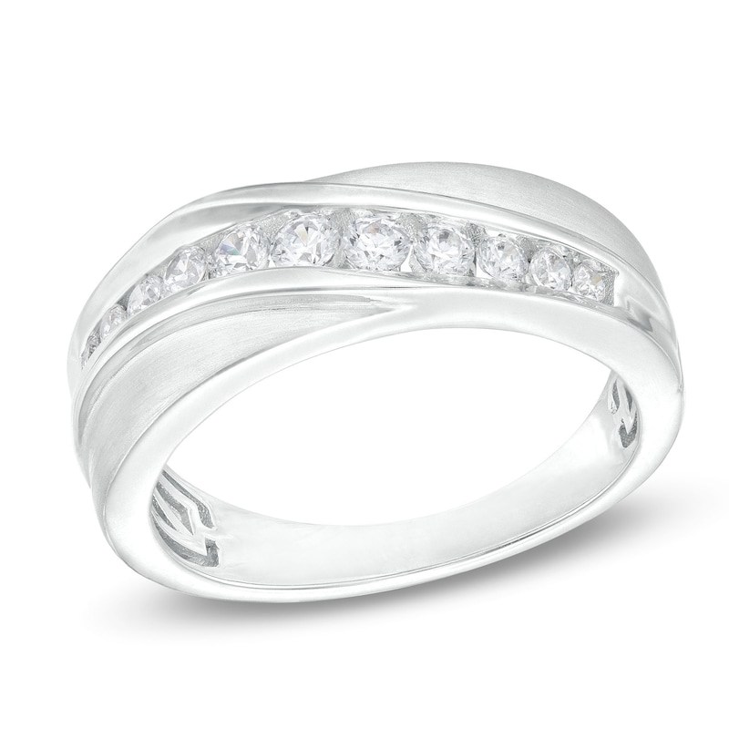Main Image 1 of Men's 1/2 CT. T.W. Certified Lab-Grown Diamond Graduated Slant Wedding Band in 14K White Gold (F/VS2)