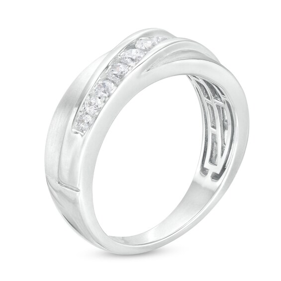 1/2 CT. T.w. Certified Lab-Grown Diamond Graduated Slant Wedding Band in 14K White Gold (F/Vs2)