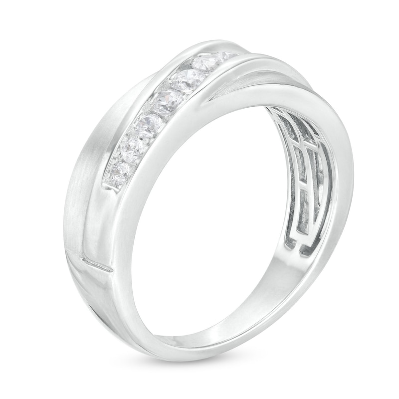 Main Image 3 of Men's 1/2 CT. T.W. Certified Lab-Grown Diamond Graduated Slant Wedding Band in 14K White Gold (F/VS2)