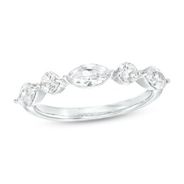 1 CT. T.W. Certified Marquise and Round Lab-Created Diamond Five Stone Anniversary Band in 14K White Gold (F/VS2)