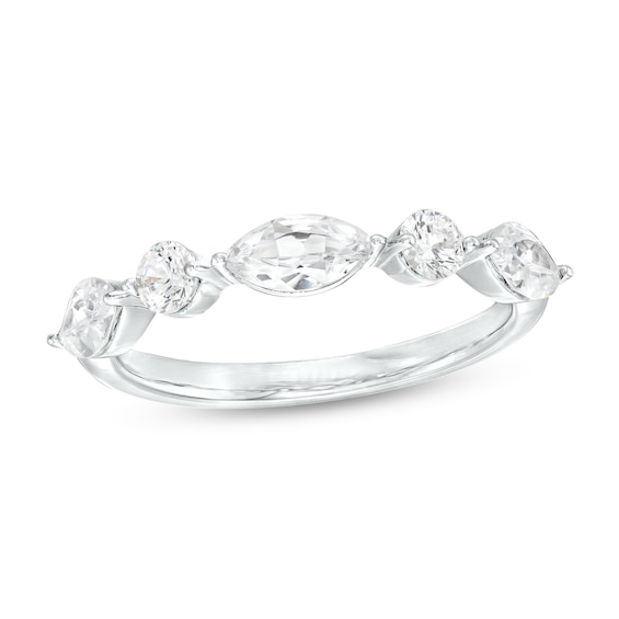 1 CT. T.w. Certified Marquise and Round Lab-Grown Diamond Five Stone Anniversary Band in 14K White Gold (F/Vs2)