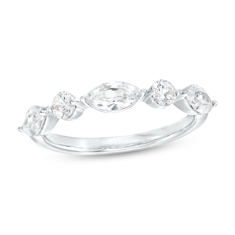 1 CT. T.W. Certified Marquise and Round Lab-Created Diamond Five Stone Anniversary Band in 14K White Gold (F/VS2)
