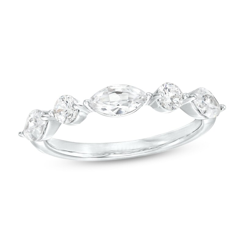Main Image 1 of 1 CT. T.W. Certified Marquise and Round Lab-Grown Diamond Five Stone Anniversary Band in 14K White Gold (F/VS2)