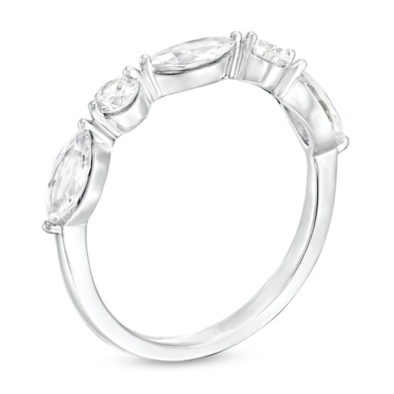 1 CT. T.w. Certified Marquise and Round Lab-Grown Diamond Five Stone Anniversary Band in 14K White Gold (F/Vs2)
