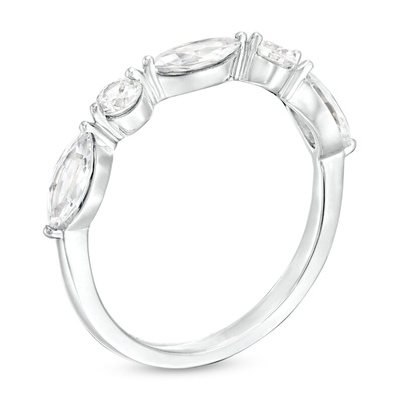 1 CT. T.W. Certified Marquise and Round Lab-Created Diamond Five Stone Anniversary Band in 14K White Gold (F/VS2)