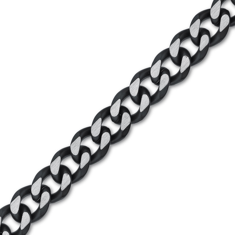 Main Image 2 of Men's 11.0mm Multi-Finish Curb Chain Necklace in Solid Stainless Steel  and Black IP - 24"