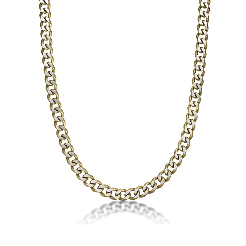 Main Image 1 of Men's 11.0mm Multi-Finish Curb Chain Necklace in Solid Stainless Steel  and Yellow IP - 30"