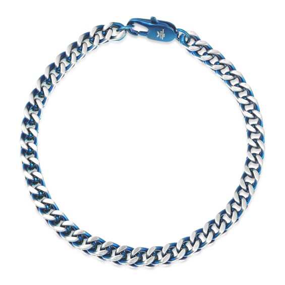 5.0mm Foxtail Chain Bracelet in Solid Stainless Steel and Blue IP - 8.5"