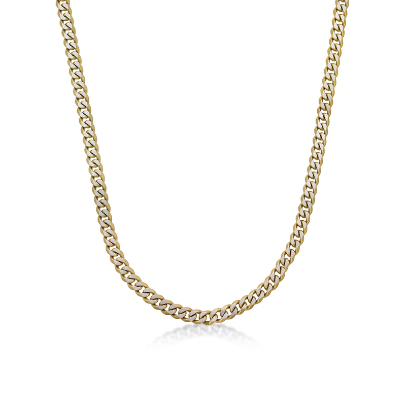 Main Image 1 of Men's 8.0mm Multi-Finish Curb Chain Necklace in Solid Stainless Steel  and Yellow IP - 22"