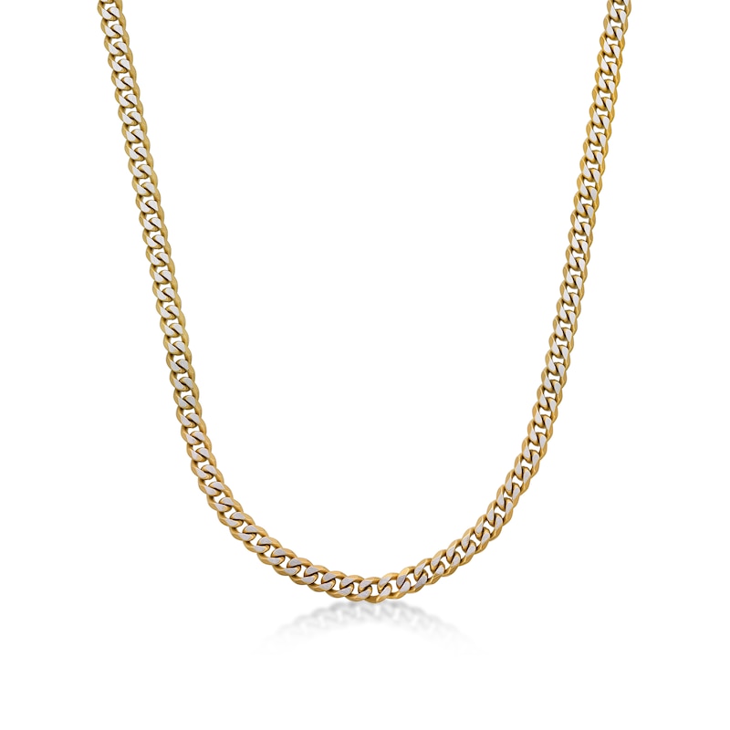 Main Image 1 of Men's 8.0mm Multi-Finish Curb Chain Necklace in Solid Stainless Steel  and Yellow IP - 24"