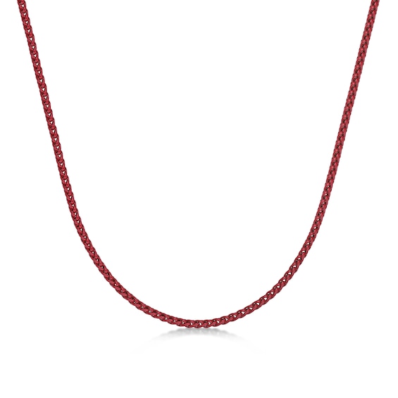 Men's 3.0mm Wheat Chain Necklace in Solid Stainless Steel with Red Acrylic - 18"