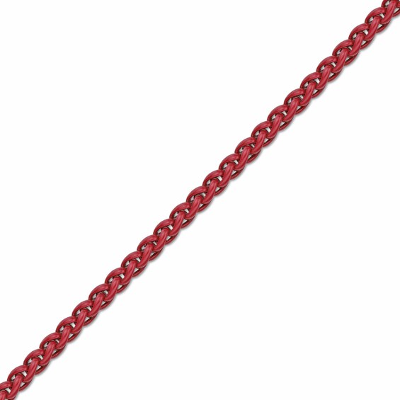 Men's 3.0mm Wheat Chain Necklace in Solid Stainless Steel with Red Acrylic - 18"