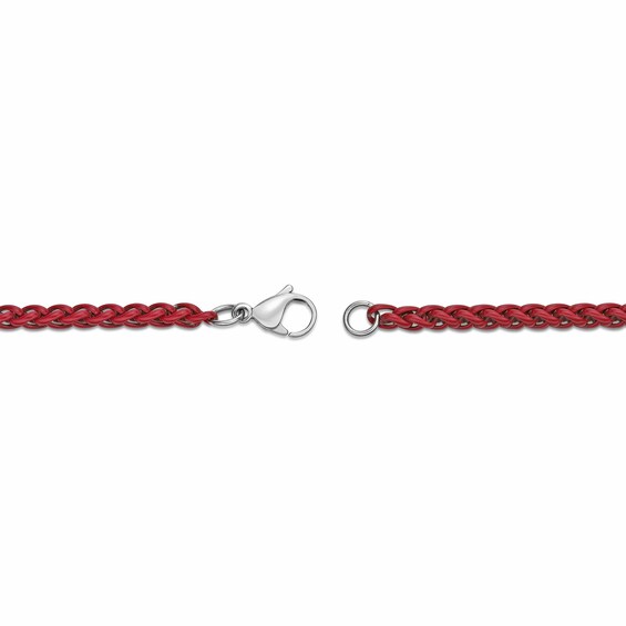 Men's 3.0mm Wheat Chain Necklace in Solid Stainless Steel with Red Acrylic - 18"