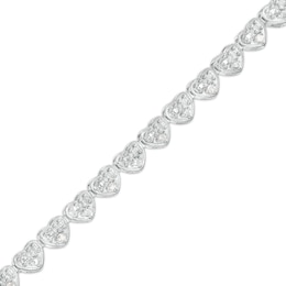 1/10 CT. T.W. Diamond Beaded Hearts Link Line Bracelet in Sterling Silver - 7.25"