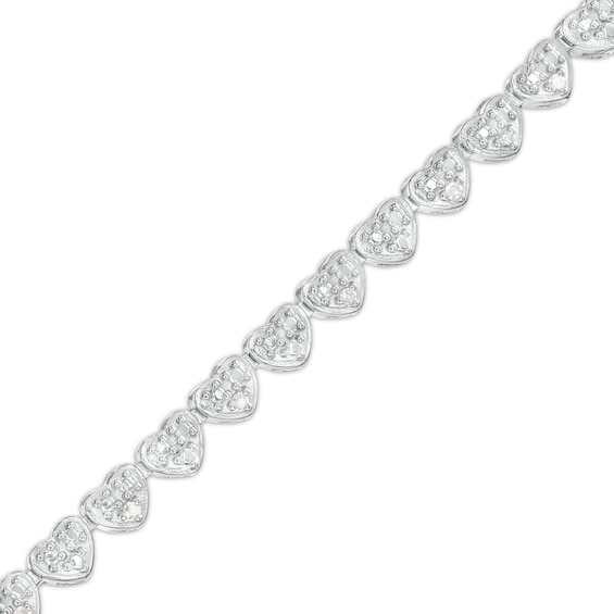 1/10 CT. T.w. Diamond Beaded Hearts Link Line Bracelet in Sterling Silver - 7.25"