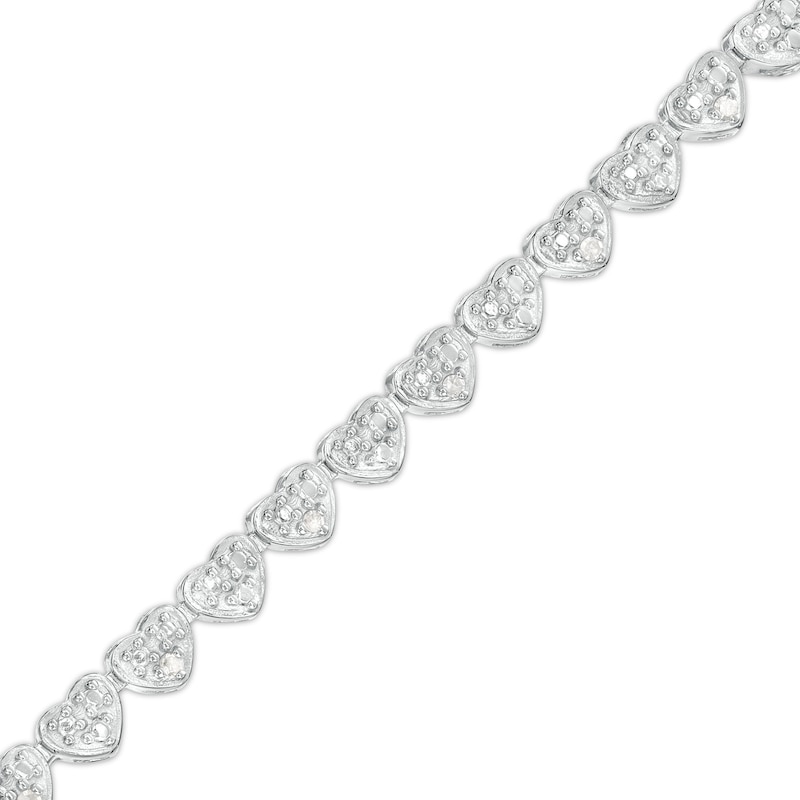 Main Image 1 of 1/10 CT. T.W. Diamond Beaded Hearts Link Line Bracelet in Sterling Silver - 7.25"