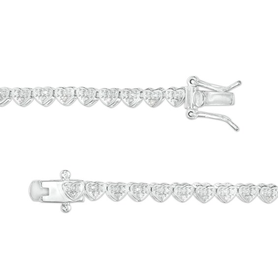 1/10 CT. T.w. Diamond Beaded Hearts Link Line Bracelet in Sterling Silver - 7.25"