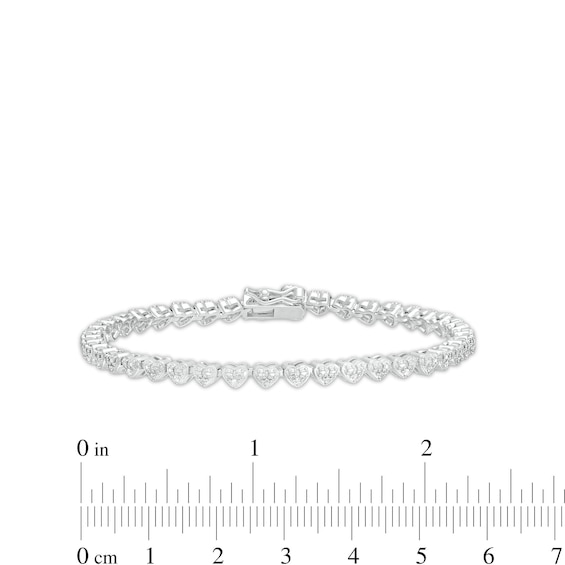 1/10 CT. T.w. Diamond Beaded Hearts Link Line Bracelet in Sterling Silver - 7.25"