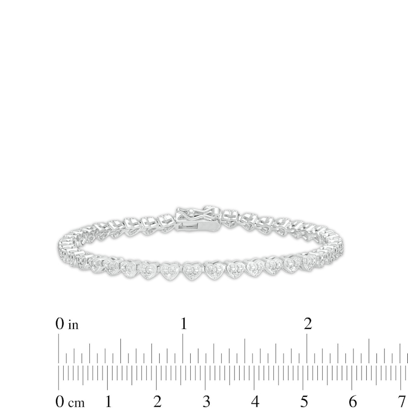 Main Image 4 of 1/10 CT. T.W. Diamond Beaded Hearts Link Line Bracelet in Sterling Silver - 7.25"