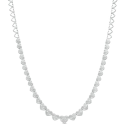 1/10 CT. T.W. Diamond Beaded Graduated Hearts Link Necklace in Sterling Silver