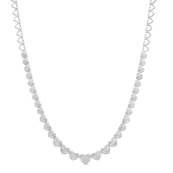 1/10 CT. T.w. Diamond Beaded Graduated Hearts Link Necklace in Sterling Silver