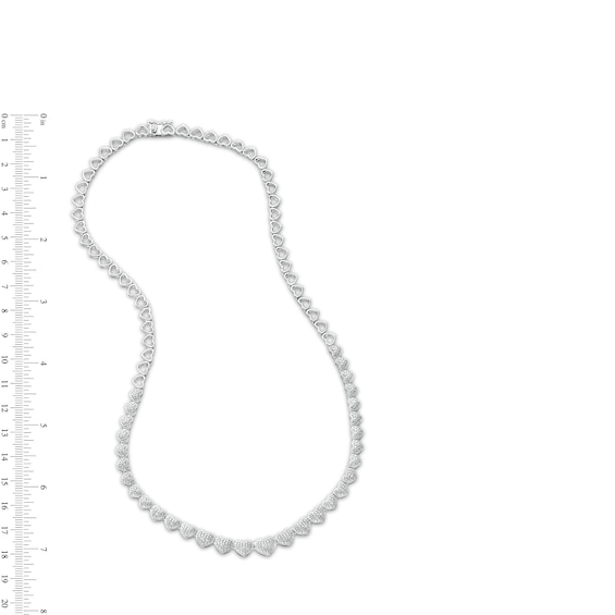 1/10 CT. T.w. Diamond Beaded Graduated Hearts Link Necklace in Sterling Silver