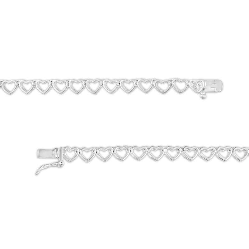 Main Image 3 of 1/10 CT. T.W. Black and White Diamond Beaded Graduated Alternating Hearts Necklace in Sterling Silver and Black Resin