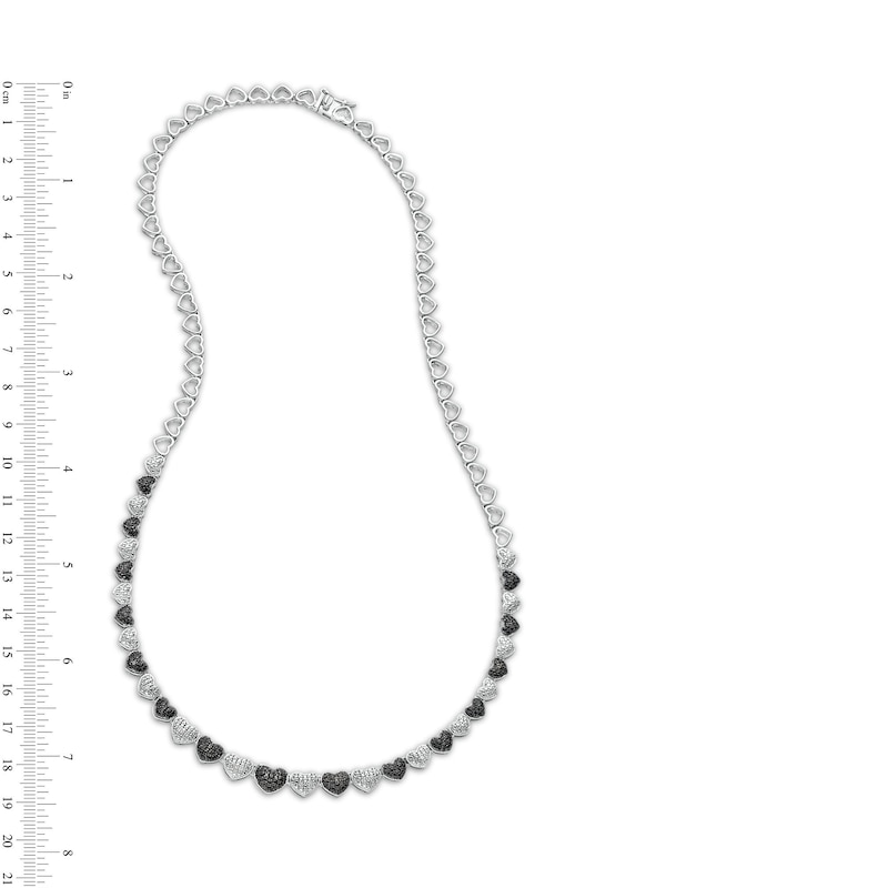 Main Image 4 of 1/10 CT. T.W. Black and White Diamond Beaded Graduated Alternating Hearts Necklace in Sterling Silver and Black Resin
