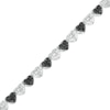 Thumbnail Image 1 of 1/10 CT. T.W. Black and White Diamond Beaded Alternating Hearts Bracelet in Sterling Silver and Black Resin - 7.25"