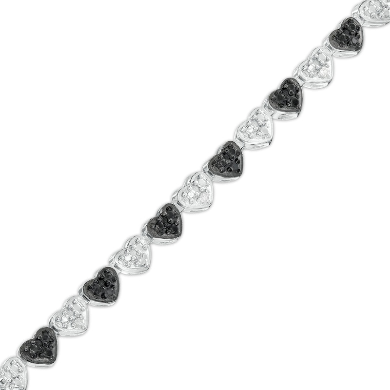 Main Image 1 of 1/10 CT. T.W. Black and White Diamond Beaded Alternating Hearts Bracelet in Sterling Silver and Black Resin - 7.25"