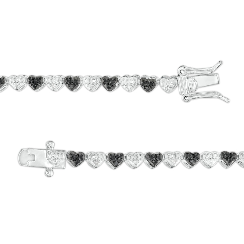Main Image 3 of 1/10 CT. T.W. Black and White Diamond Beaded Alternating Hearts Bracelet in Sterling Silver and Black Resin - 7.25"