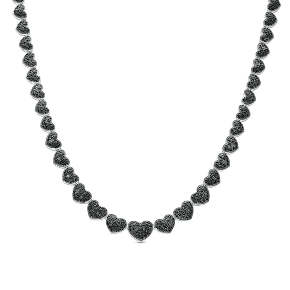 1/10 CT. T.w. Black Diamond Beaded Graduated Hearts Link Necklace in Sterling Silver and Black Resin