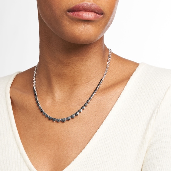 1/10 CT. T.w. Black Diamond Beaded Graduated Hearts Link Necklace in Sterling Silver and Black Resin